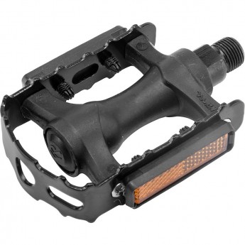 Педали FP-917N, ось 9/16" со светоотражателями. пластик/сталь чёрные