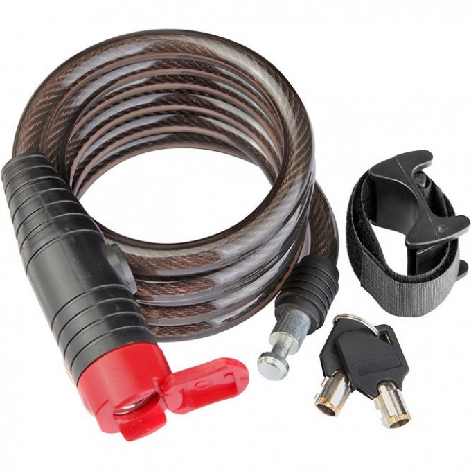 Трос-замок 87202+HL032, 12х1800 мм, с креплением на велосипед, черно-красный 540017 Трос-замок 87202+HL032, 12х1800 мм, с креплением на велосипед, черно-красный 540017